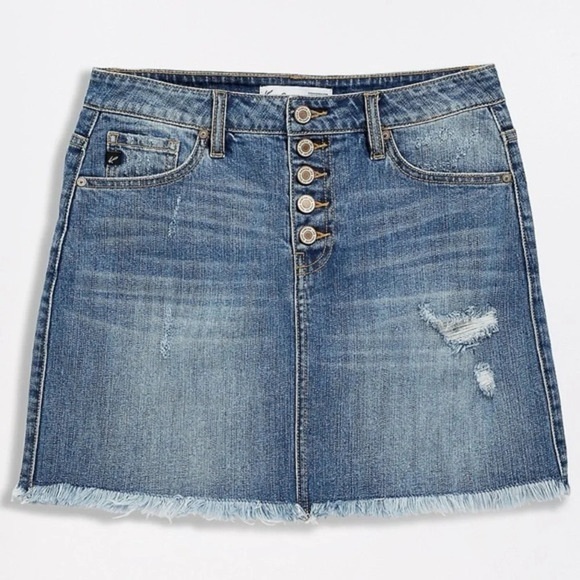 New KanCan Button Fly Fray Hem Skirt - Picture 1 of 6